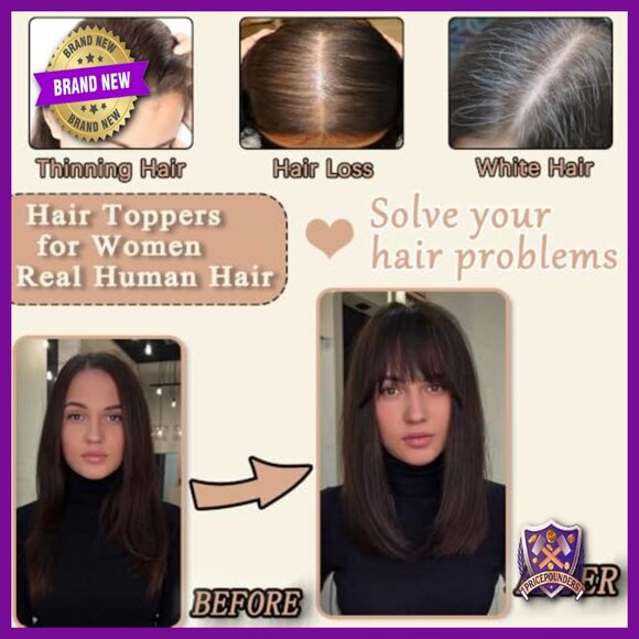 Real Human Hair Topper with Bangs for Thinning Hair 12 Inch main image 6